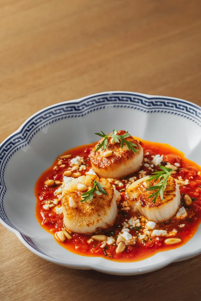 Seared scallops, pistachio touch