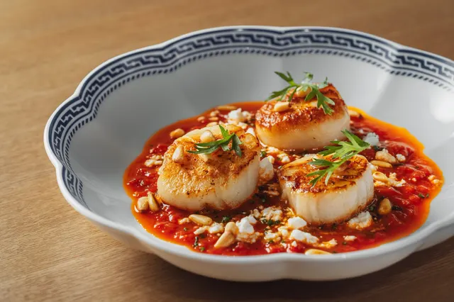 Scallops, tomato sauce