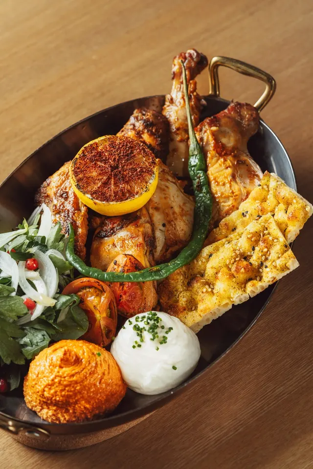 Roast chicken feast with mezze