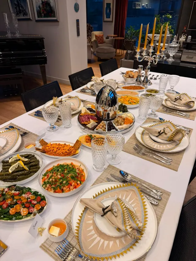 Table dressed with mezze