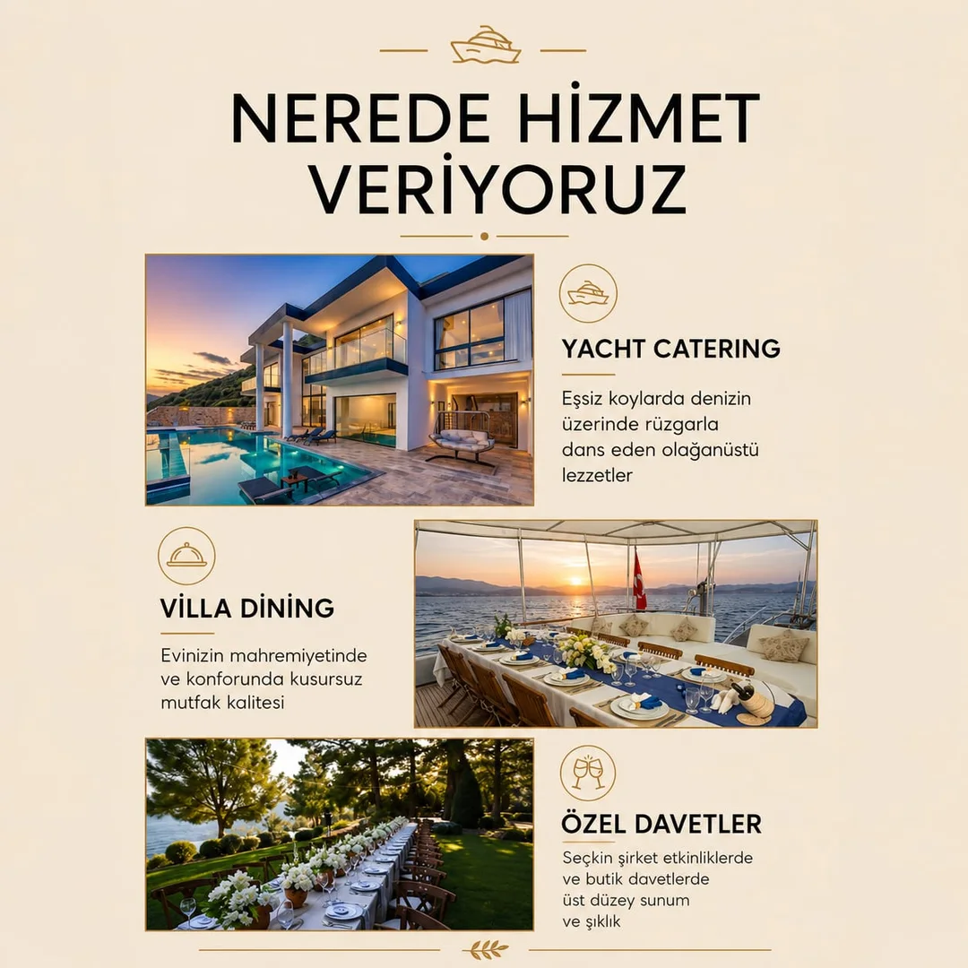 Nerede hizmet veriyoruz? Yat · Villa · Özel Davetler